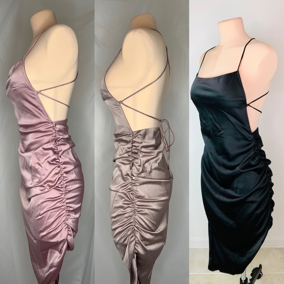 NEW pure heart Satin Midi Dress - MOCHA - Picture 4 of 4